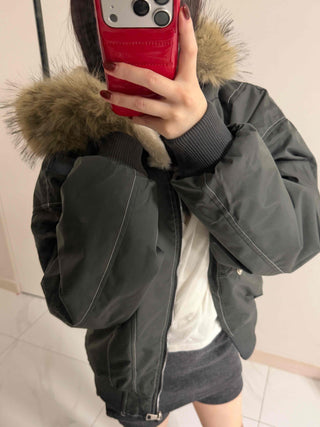 Two-way Hooded Shearling Stitch Oversized Short Padded Jacket