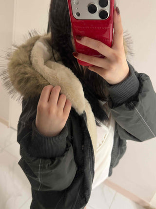 Two-way Hooded Shearling Stitch Oversized Short Padded Jacket