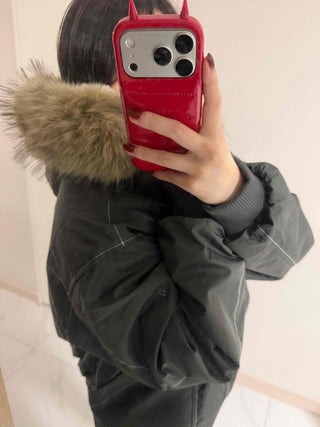 Two-way Hooded Shearling Stitch Oversized Short Padded Jacket