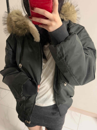Two-way Hooded Shearling Stitch Oversized Short Padded Jacket