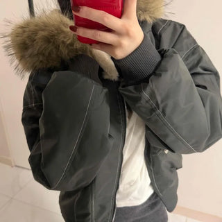 Two-way Hooded Shearling Stitch Oversized Short Padded Jacket