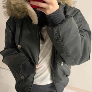 Two-way Hooded Shearling Stitch Oversized Short Padded Jacket
