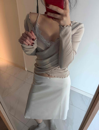 Lace Twist Wrap V-Neck Long Sleeve T-Shirt
