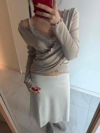 Lace Twist Wrap V-Neck Long Sleeve T-Shirt