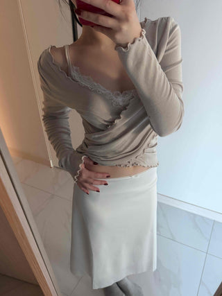 Lace Twist Wrap V-Neck Long Sleeve T-Shirt