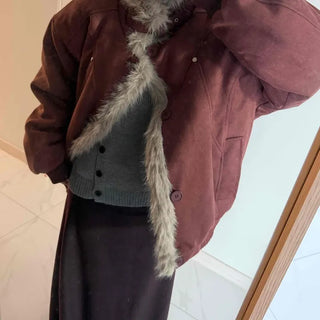 Vintage Fur Trim Neck Belted Shearling Jumper