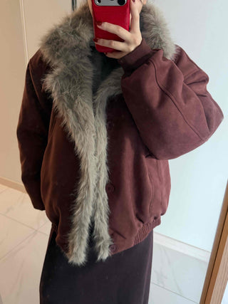 Vintage Fur Trim Neck Belted Shearling Jumper