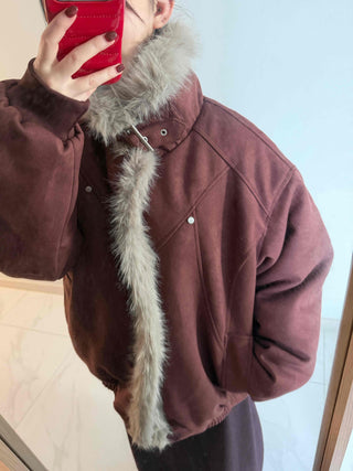 Vintage Fur Trim Neck Belted Shearling Jumper