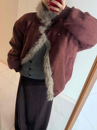 Vintage Fur Trim Neck Belted Shearling Jumper