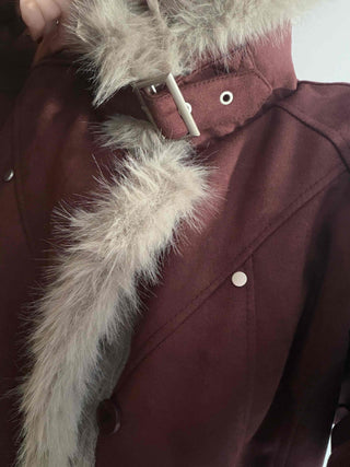 Vintage Fur Trim Neck Belted Shearling Jumper