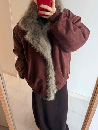 Vintage Fur Trim Neck Belted Shearling Jumper