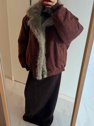 Vintage Fur Trim Neck Belted Shearling Jumper