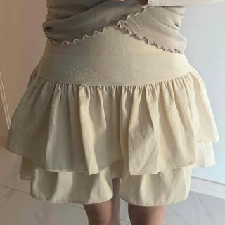Shirred Double Ruffle A-Line Mini Skirt