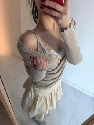Shirred Double Ruffle A-Line Mini Skirt