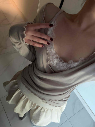 Shirred Double Ruffle A-Line Mini Skirt