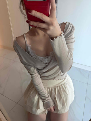 Shirred Double Ruffle A-Line Mini Skirt