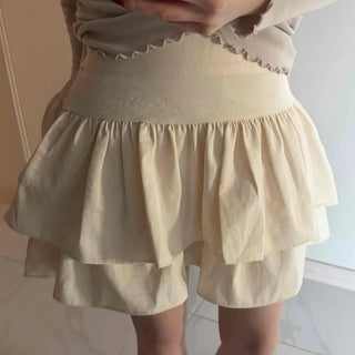 Shirred Double Ruffle A-Line Mini Skirt