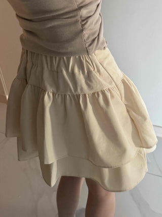 Shirred Double Ruffle A-Line Mini Skirt