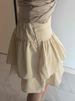 Shirred Double Ruffle A-Line Mini Skirt