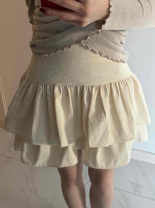 Shirred Double Ruffle A-Line Mini Skirt