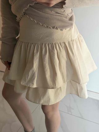 Shirred Double Ruffle A-Line Mini Skirt