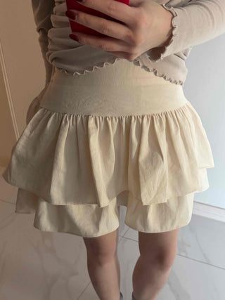 Shirred Double Ruffle A-Line Mini Skirt