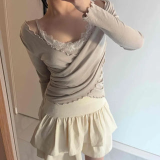 Shirred Double Ruffle A-Line Mini Skirt