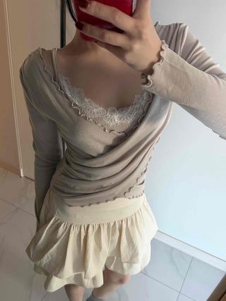 Shirred Double Ruffle A-Line Mini Skirt