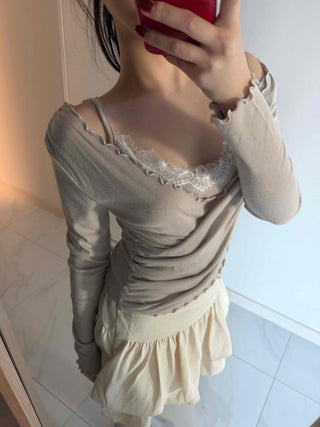 Shirred Double Ruffle A-Line Mini Skirt