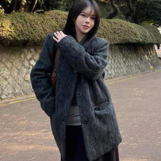 Round Pocket Button Wool Midi Coat