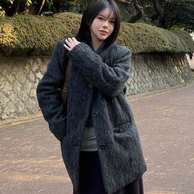 Round Pocket Button Wool Midi Coat