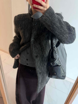 Round Pocket Button Wool Midi Coat