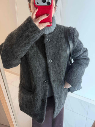 Round Pocket Button Wool Midi Coat