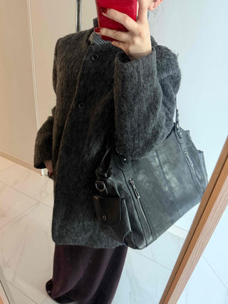 Round Pocket Button Wool Midi Coat