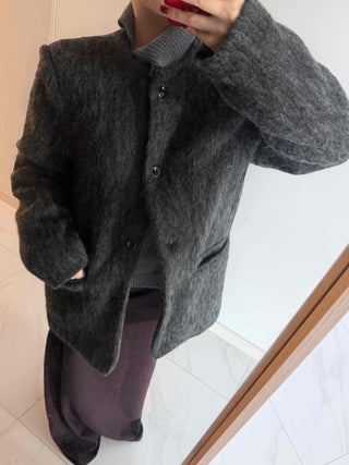 Round Pocket Button Wool Midi Coat