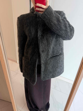 Round Pocket Button Wool Midi Coat