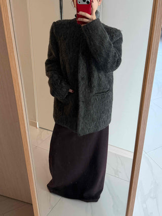Round Pocket Button Wool Midi Coat