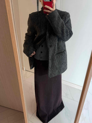 Round Pocket Button Wool Midi Coat