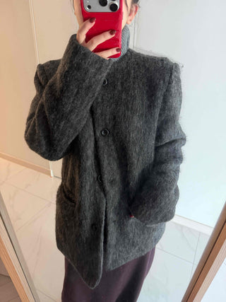 Round Pocket Button Wool Midi Coat