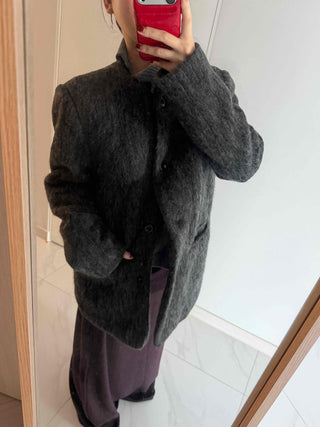 Round Pocket Button Wool Midi Coat