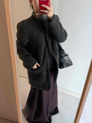 Round Pocket Button Wool Midi Coat