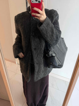 Round Pocket Button Wool Midi Coat