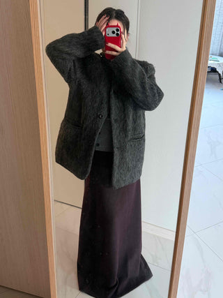 Round Pocket Button Wool Midi Coat
