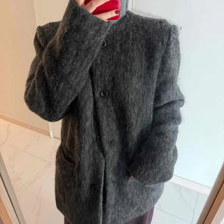 Round Pocket Button Wool Midi Coat