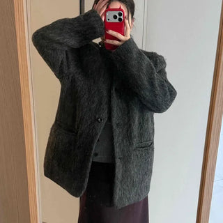 Round Pocket Button Wool Midi Coat