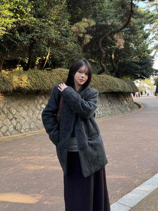 Round Pocket Button Wool Midi Coat