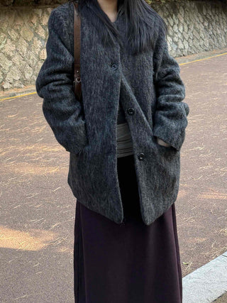 Round Pocket Button Wool Midi Coat