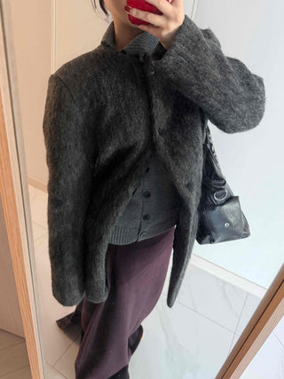 Round Pocket Button Wool Midi Coat