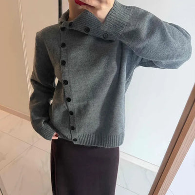 Turtleneck collar side button loose-fit knit cardigan