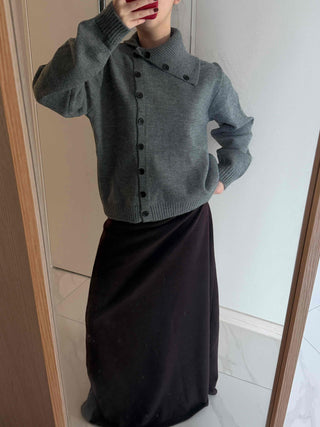 Turtleneck collar side button loose-fit knit cardigan